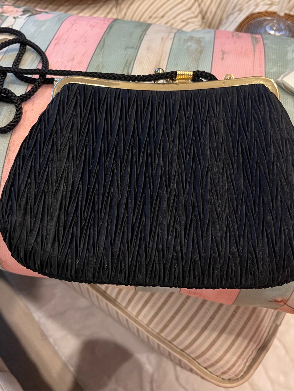 Vintage Classic Black Evening Crossbody Bag - Elegant Pleated Design